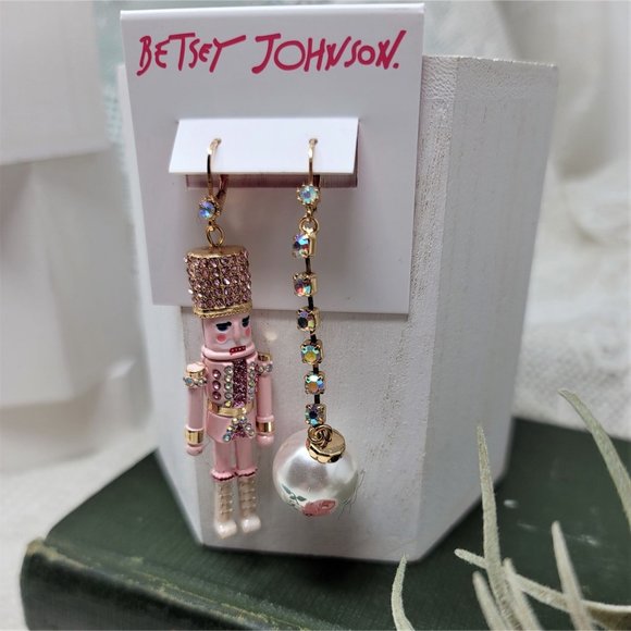 Betsey Johnson Pink Nutcracker Pierced Earrings Holiday - Picture 3 of 12